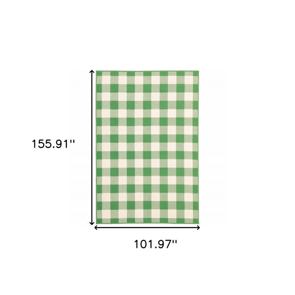 Homeroots 9' X 13' Green And Ivory Geometric Stain Resistant Indoor Outdoor Area Rug Green,Ivory Polypropylene 507123