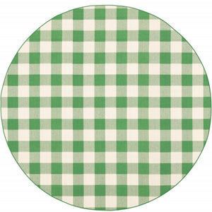 Homeroots 8' X 8' Green And Ivory Round Geometric Stain Resistant Indoor Outdoor Area Rug Green,Ivory Polypropylene 507124