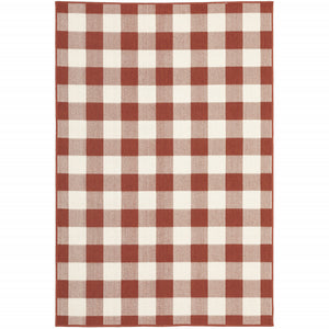 Homeroots 5' X 8' Red And Ivory Geometric Stain Resistant Indoor Outdoor Area Rug Red,Ivory Polypropylene 507128