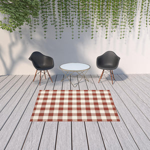 Homeroots 5' X 8' Red And Ivory Geometric Stain Resistant Indoor Outdoor Area Rug Red,Ivory Polypropylene 507128