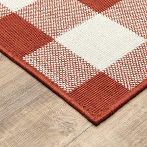 HomeRoots 5' Timeless Indoor Outdoor Area Rug - Durable, Stylish Design Perfect for Patios, Kitchens, and More Red/ Ivory 6'7" x 9'6" 507129