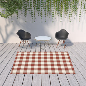 Homeroots 7' X 10' Red And Ivory Geometric Stain Resistant Indoor Outdoor Area Rug Red,Ivory Polypropylene 507129