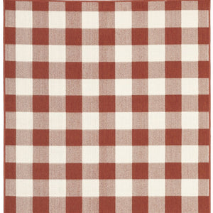 HomeRoots 5' Timeless Indoor Outdoor Area Rug - Durable, Stylish Design Perfect for Patios, Kitchens, and More Red/ Ivory 6'7" x 9'6" 507129