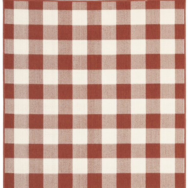 HomeRoots 5' Timeless Indoor Outdoor Area Rug - Durable, Stylish Design Perfect for Patios, Kitchens, and More Red/ Ivory 6'7" x 9'6" 507129