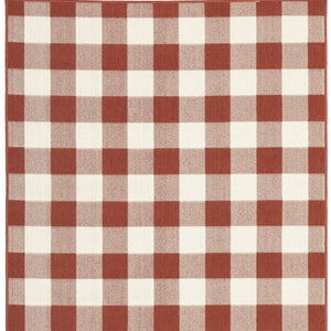 Homeroots 7' X 10' Red And Ivory Geometric Stain Resistant Indoor Outdoor Area Rug Red,Ivory Polypropylene 507129
