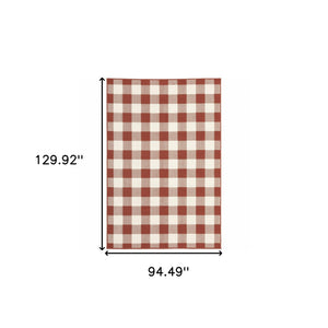 Homeroots 8' X 11' Red And Ivory Geometric Stain Resistant Indoor Outdoor Area Rug Red,Ivory Polypropylene 507130