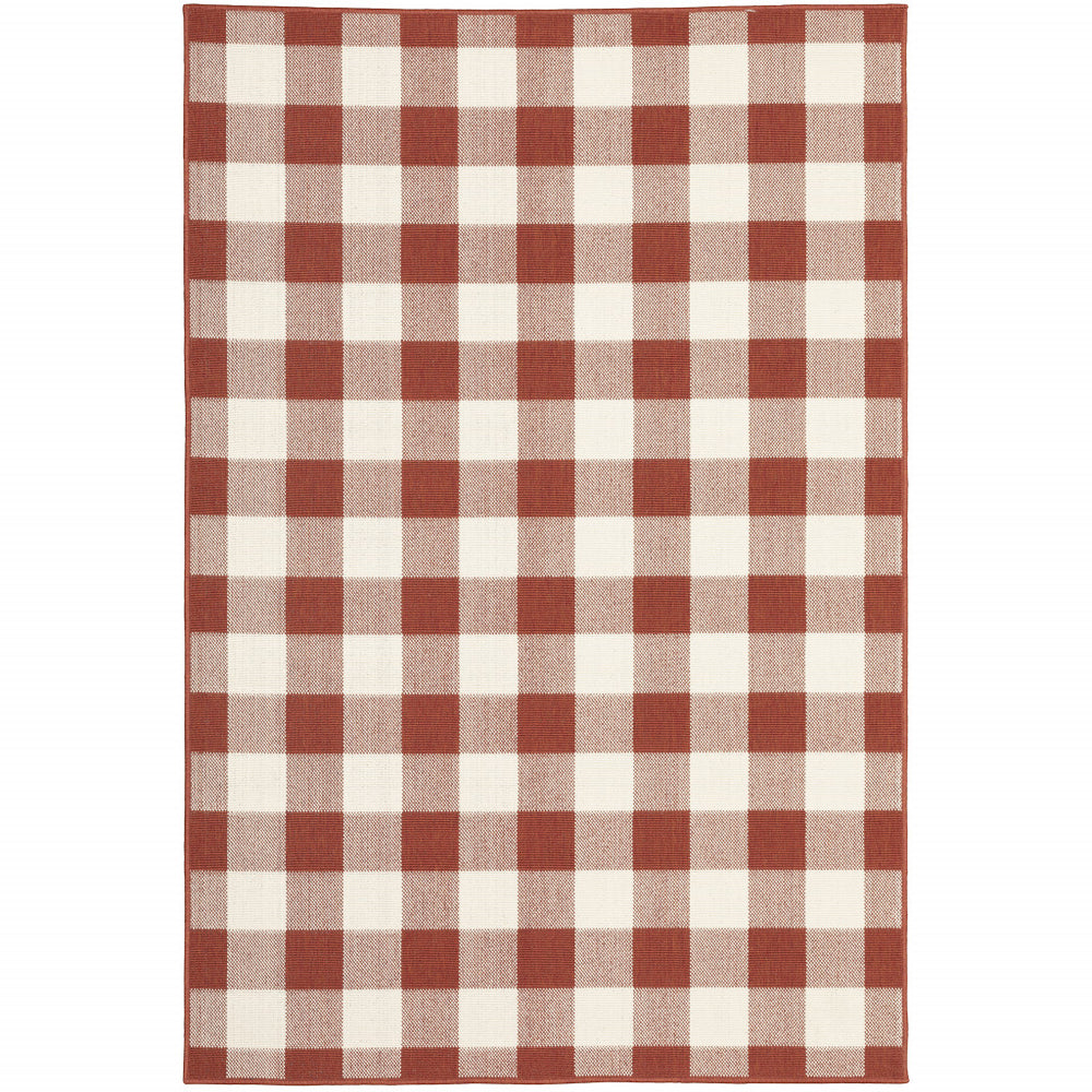 Homeroots 9' X 13' Red And Ivory Geometric Stain Resistant Indoor Outdoor Area Rug Red,Ivory Polypropylene 507131