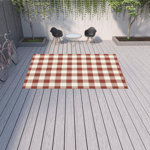 Homeroots 9' X 13' Red And Ivory Geometric Stain Resistant Indoor Outdoor Area Rug Red,Ivory Polypropylene 507131