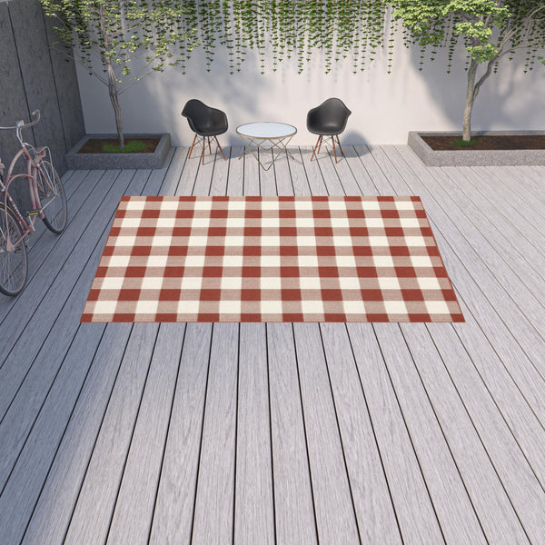 Homeroots 9' X 13' Red And Ivory Geometric Stain Resistant Indoor Outdoor Area Rug Red,Ivory Polypropylene 507131