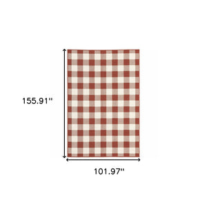 Homeroots 9' X 13' Red And Ivory Geometric Stain Resistant Indoor Outdoor Area Rug Red,Ivory Polypropylene 507131