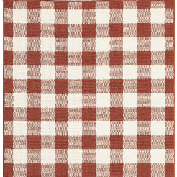 Homeroots 9' X 13' Red And Ivory Geometric Stain Resistant Indoor Outdoor Area Rug Red,Ivory Polypropylene 507131
