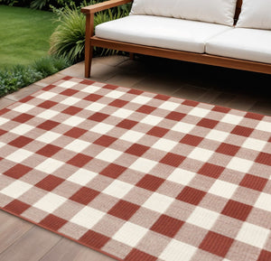 HomeRoots 5' Timeless Indoor Outdoor Area Rug - Durable, Stylish Design Perfect for Patios, Kitchens, and More Red/ Ivory 8'6" x 13' 507131