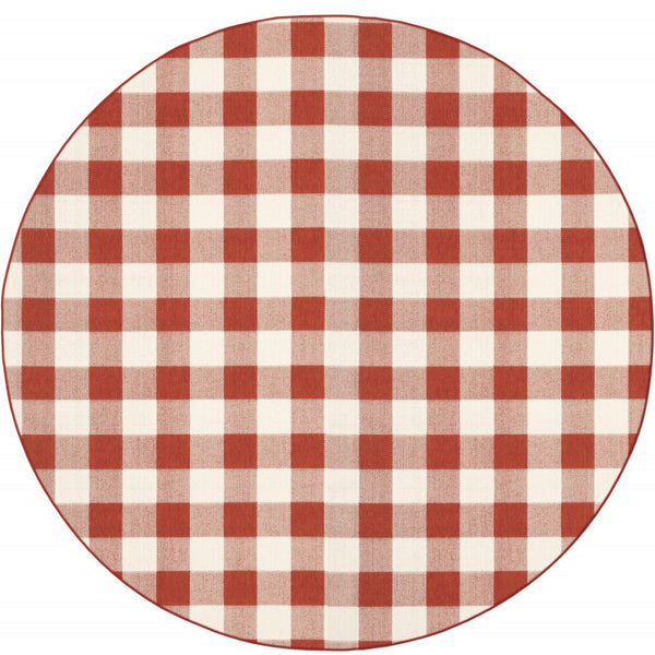 HomeRoots 5' Timeless Indoor Outdoor Area Rug - Durable, Stylish Design Perfect for Patios, Kitchens, and More Red/ Ivory 7'10" Round 507132