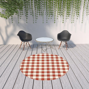 HomeRoots 5' Timeless Indoor Outdoor Area Rug - Durable, Stylish Design Perfect for Patios, Kitchens, and More Red/ Ivory 7'10" Round 507132