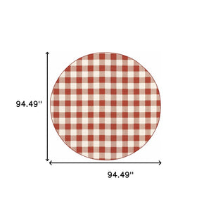 HomeRoots 5' Timeless Indoor Outdoor Area Rug - Durable, Stylish Design Perfect for Patios, Kitchens, and More Red/ Ivory 7'10" Round 507132