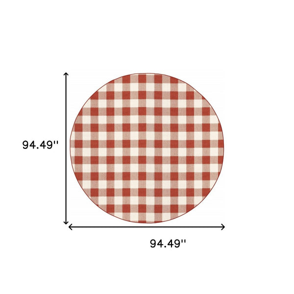 HomeRoots 5' Timeless Indoor Outdoor Area Rug - Durable, Stylish Design Perfect for Patios, Kitchens, and More Red/ Ivory 7'10" Round 507132