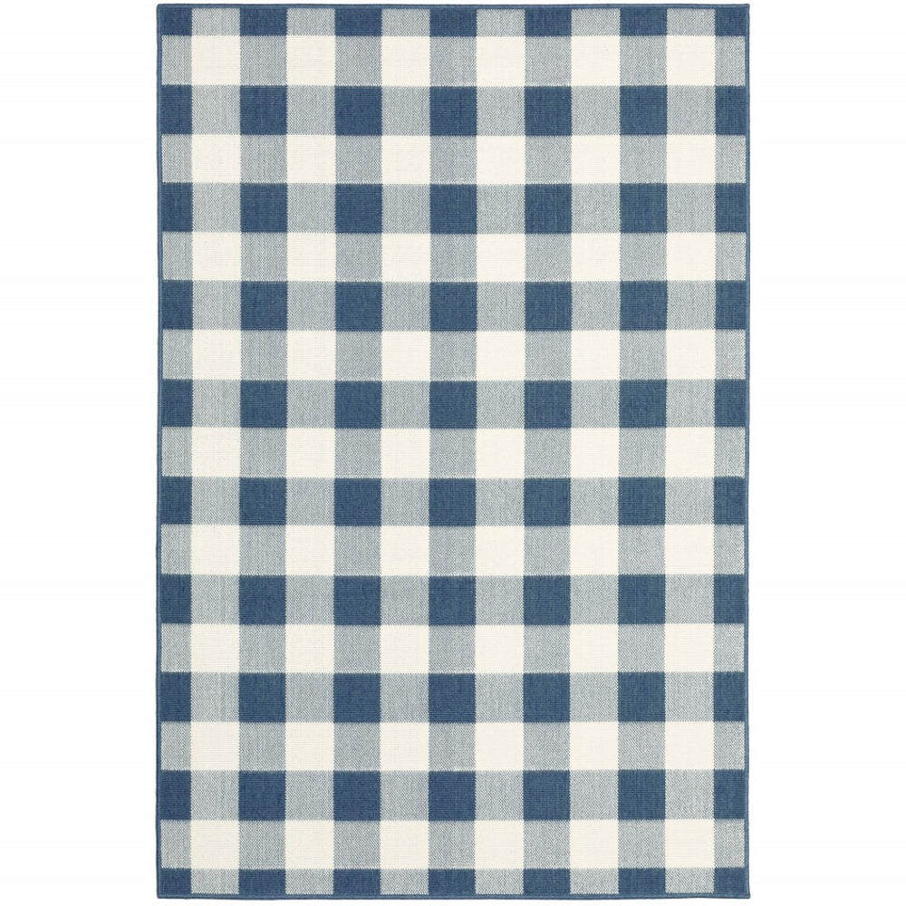 HomeRoots 5' Timeless Indoor Outdoor Area Rug - Durable, Stylish Design Perfect for Patios, Kitchens, and More Blue/ Ivory 5'3" x 7'6" 507136