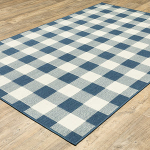 Homeroots 5' X 8' Blue And Ivory Geometric Stain Resistant Indoor Outdoor Area Rug Blue,Ivory Polypropylene 507136
