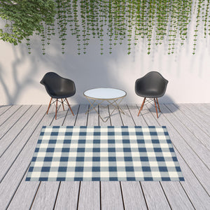 Homeroots 7' X 10' Blue And Ivory Geometric Stain Resistant Indoor Outdoor Area Rug Blue,Ivory Polypropylene 507137