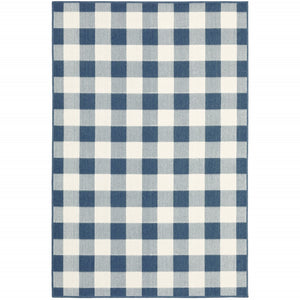 HomeRoots 5' Timeless Indoor Outdoor Area Rug - Durable, Stylish Design Perfect for Patios, Kitchens, and More Blue/ Ivory 7'10" x 10'10" 507138