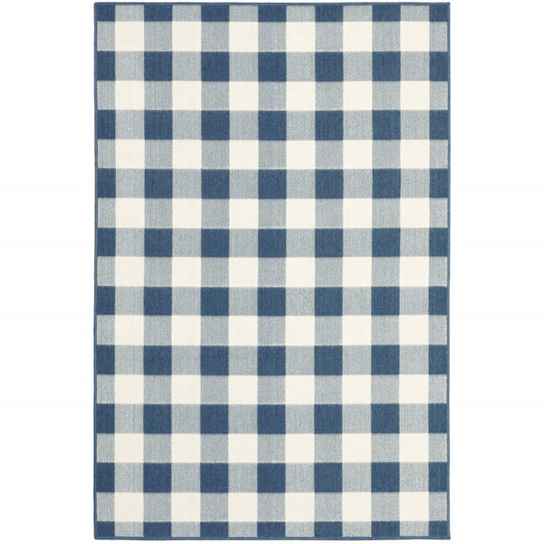 HomeRoots 5' Timeless Indoor Outdoor Area Rug - Durable, Stylish Design Perfect for Patios, Kitchens, and More Blue/ Ivory 7'10" x 10'10" 507138