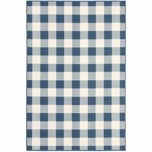 Homeroots 8' X 11' Blue And Ivory Geometric Stain Resistant Indoor Outdoor Area Rug Blue,Ivory Polypropylene 507138