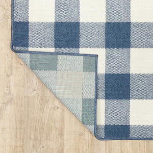 HomeRoots 5' Timeless Indoor Outdoor Area Rug - Durable, Stylish Design Perfect for Patios, Kitchens, and More Blue/ Ivory 7'10" x 10'10" 507138