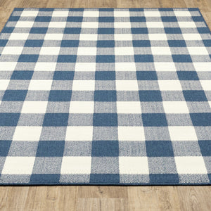 HomeRoots 5' Timeless Indoor Outdoor Area Rug - Durable, Stylish Design Perfect for Patios, Kitchens, and More Blue/ Ivory 7'10" x 10'10" 507138
