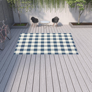 Homeroots 9' X 13' Blue And Ivory Geometric Stain Resistant Indoor Outdoor Area Rug Blue,Ivory Polypropylene 507139