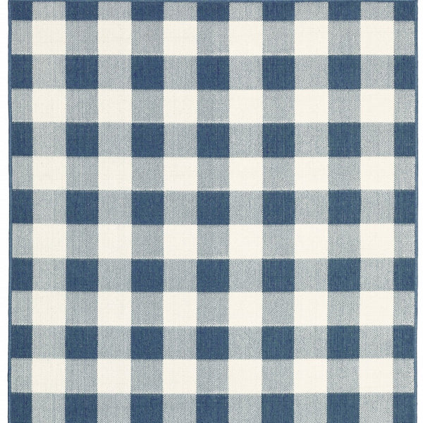 Homeroots 9' X 13' Blue And Ivory Geometric Stain Resistant Indoor Outdoor Area Rug Blue,Ivory Polypropylene 507139