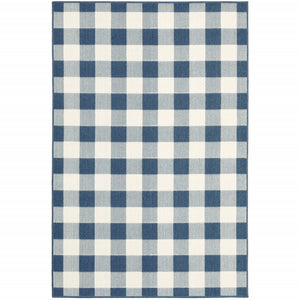 Homeroots 9' X 13' Blue And Ivory Geometric Stain Resistant Indoor Outdoor Area Rug Blue,Ivory Polypropylene 507139