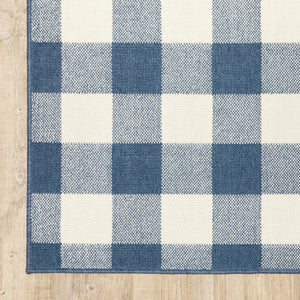 Homeroots 9' X 13' Blue And Ivory Geometric Stain Resistant Indoor Outdoor Area Rug Blue,Ivory Polypropylene 507139