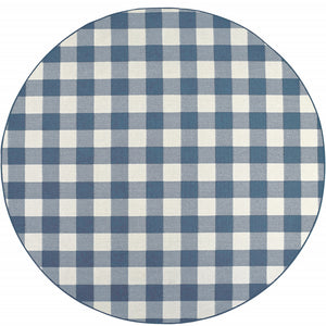 Homeroots 8' X 8' Blue And Ivory Round Geometric Stain Resistant Indoor Outdoor Area Rug Blue,Ivory Polypropylene 507140