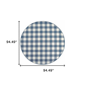 Homeroots 8' X 8' Blue And Ivory Round Geometric Stain Resistant Indoor Outdoor Area Rug Blue,Ivory Polypropylene 507140