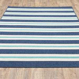 Homeroots 4' Geometric Stain Resistant Indoor Outdoor Area Rug - Stylish Blue Ivory Design For Any Space Blue,Ivory Polypropylene 507143
