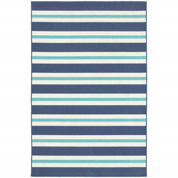 Homeroots 5' X 8' Blue And Ivory Geometric Stain Resistant Indoor Outdoor Area Rug Blue,Ivory Polypropylene 507144