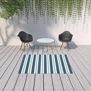 Homeroots 5' X 8' Blue And Ivory Geometric Stain Resistant Indoor Outdoor Area Rug Blue,Ivory Polypropylene 507144