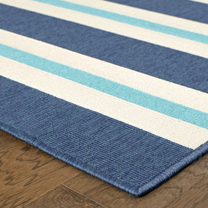 Homeroots 5' X 8' Blue And Ivory Geometric Stain Resistant Indoor Outdoor Area Rug Blue,Ivory Polypropylene 507144