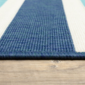 Homeroots 5' X 8' Blue And Ivory Geometric Stain Resistant Indoor Outdoor Area Rug Blue,Ivory Polypropylene 507144