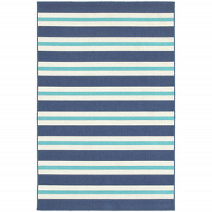 Homeroots 7' X 10' Blue And Ivory Geometric Stain Resistant Indoor Outdoor Area Rug Blue,Ivory Polypropylene 507145