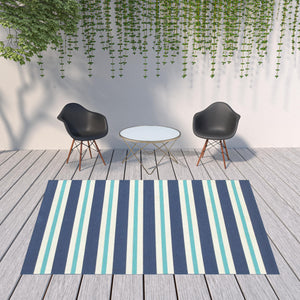 Homeroots 8' X 11' Blue And Ivory Geometric Stain Resistant Indoor Outdoor Area Rug Blue,Ivory Polypropylene 507146