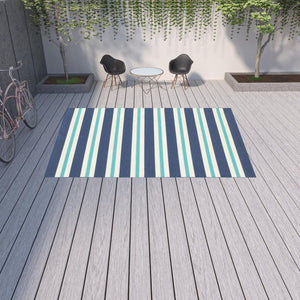 Homeroots 9' X 13' Blue And Ivory Geometric Stain Resistant Indoor Outdoor Area Rug Blue,Ivory Polypropylene 507147