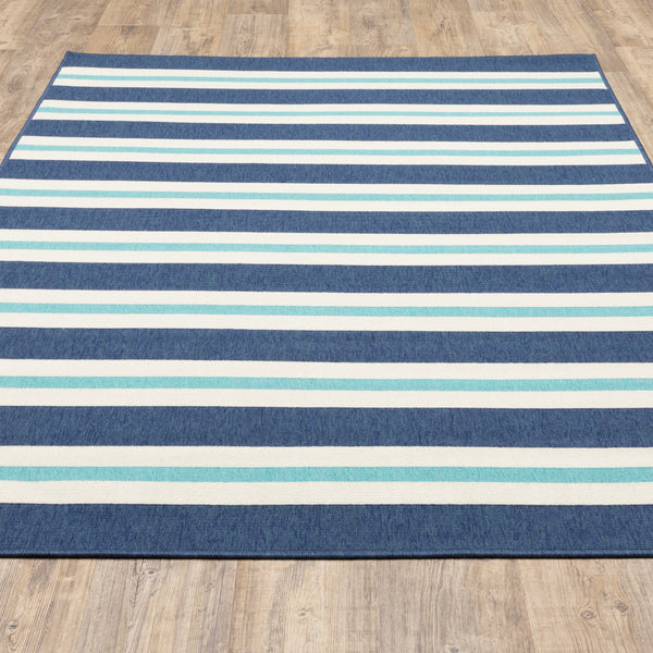 Homeroots 9' X 13' Blue And Ivory Geometric Stain Resistant Indoor Outdoor Area Rug Blue,Ivory Polypropylene 507147