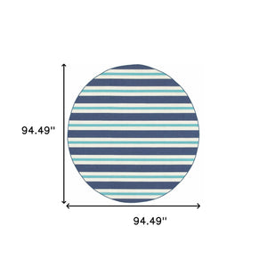 Homeroots 8' X 8' Blue And Ivory Round Geometric Stain Resistant Indoor Outdoor Area Rug Blue,Ivory Polypropylene 507148