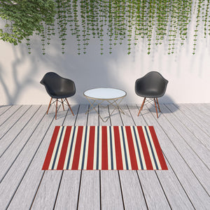 Homeroots 5' X 8' Red And Ivory Geometric Stain Resistant Indoor Outdoor Area Rug Red,Blue Polypropylene 507152