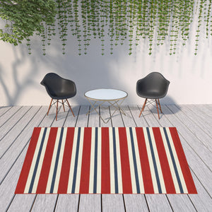 Homeroots 8' X 11' Red And Ivory Geometric Stain Resistant Indoor Outdoor Area Rug Red,Blue Polypropylene 507154