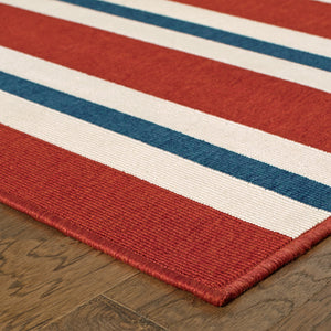 Homeroots 8' X 11' Red And Ivory Geometric Stain Resistant Indoor Outdoor Area Rug Red,Blue Polypropylene 507154