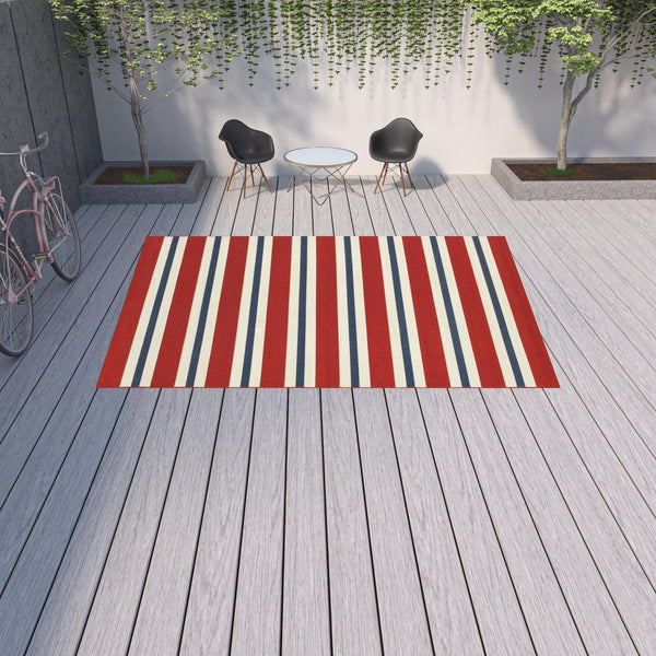 Homeroots 9' X 13' Red And Ivory Geometric Stain Resistant Indoor Outdoor Area Rug Red,Blue Polypropylene 507155