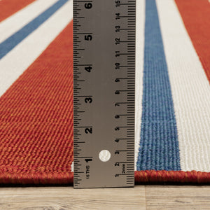 Homeroots 8' X 8' Red And Ivory Round Geometric Stain Resistant Indoor Outdoor Area Rug Red,Blue Polypropylene 507156