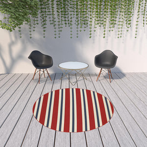 Homeroots 8' X 8' Red And Ivory Round Geometric Stain Resistant Indoor Outdoor Area Rug Red,Blue Polypropylene 507156